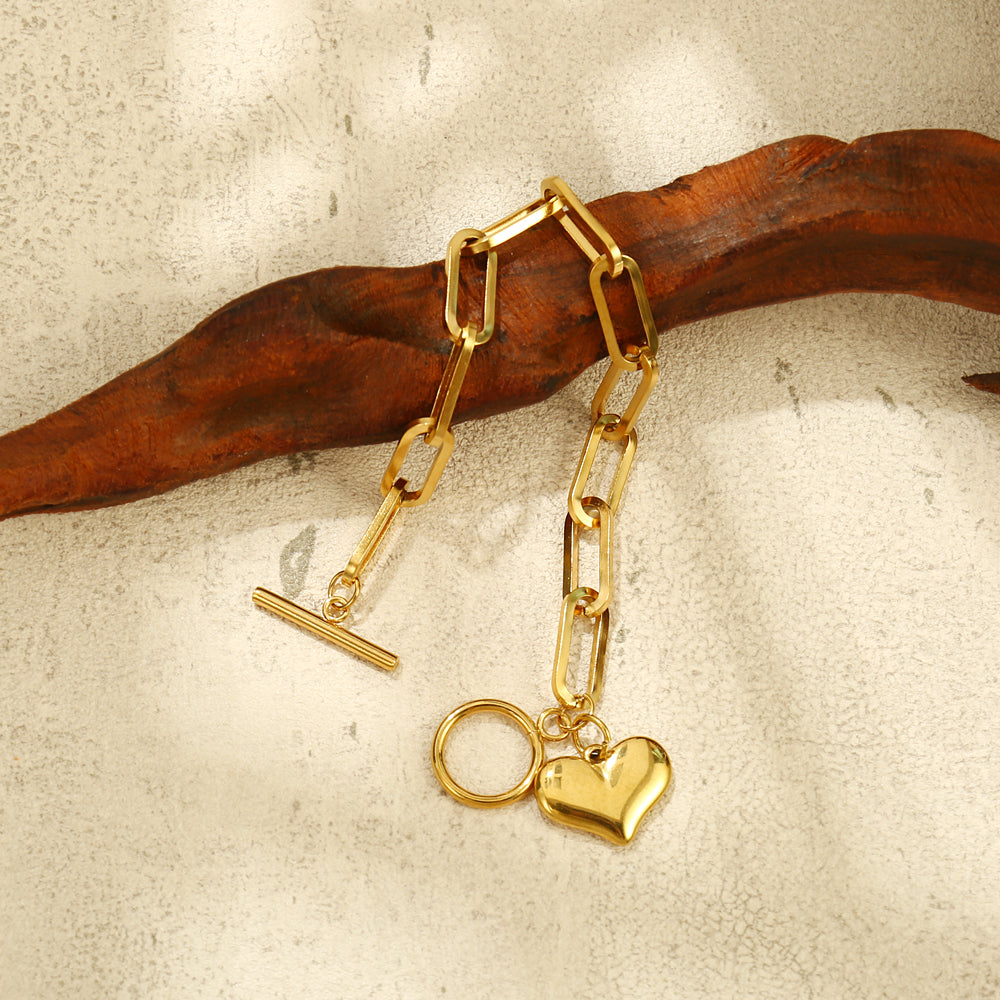 Heart Charm Paperclip Chain Bracelet