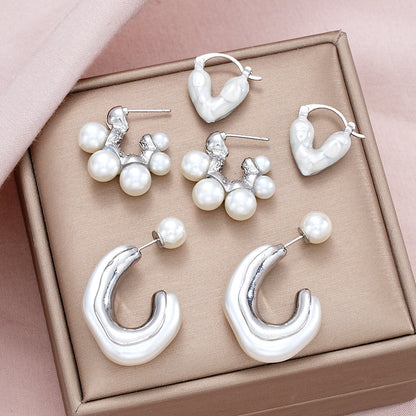 3pc Pearl & Enamel Heart Earring Set