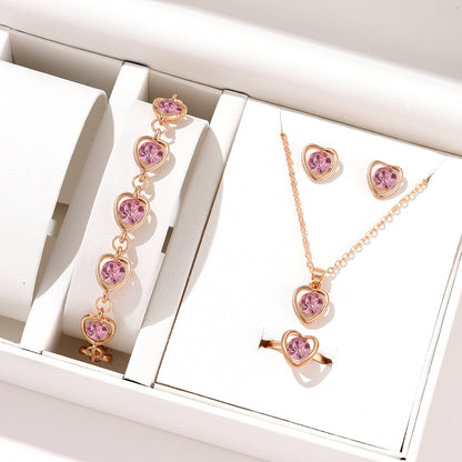 4pc Rose Gold Heart Crystal Jewelry Set