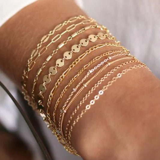 10pc Dainty Gold Chain Bracelet Set