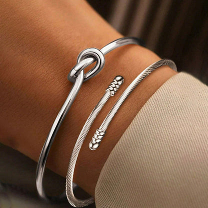 Gold Knot & Cable Cuff Bracelet Set