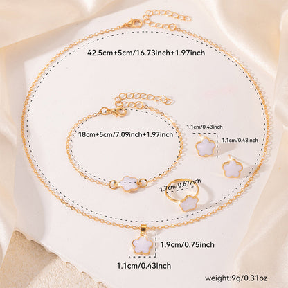 4pc White Clover Jewelry Set
