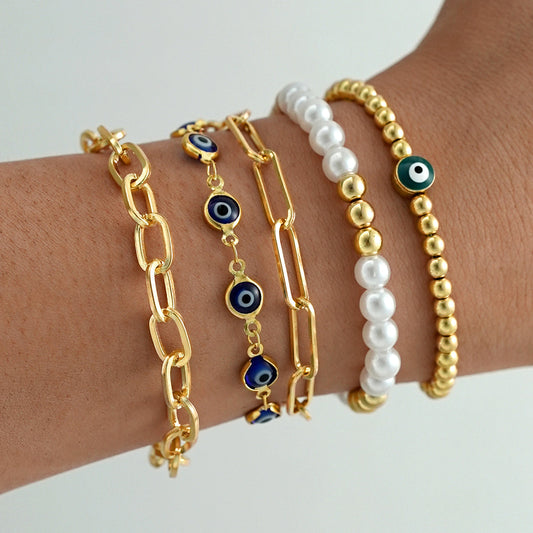 5pc Turkish Evil Eye Beaded Bracelet Set