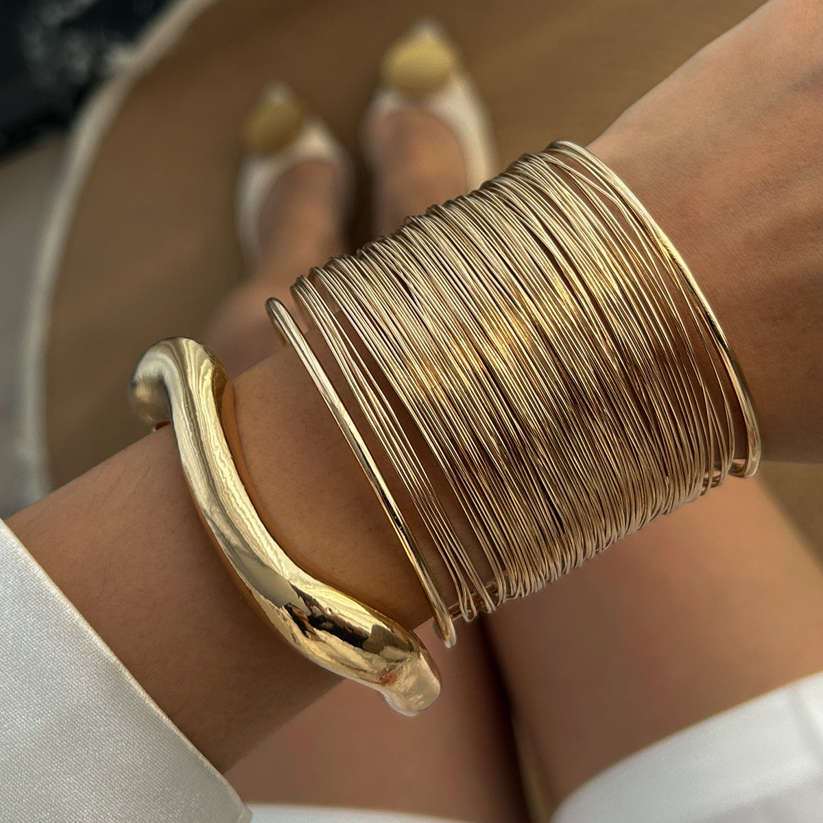 Multilayer Wire Wave Cuff Bracelet