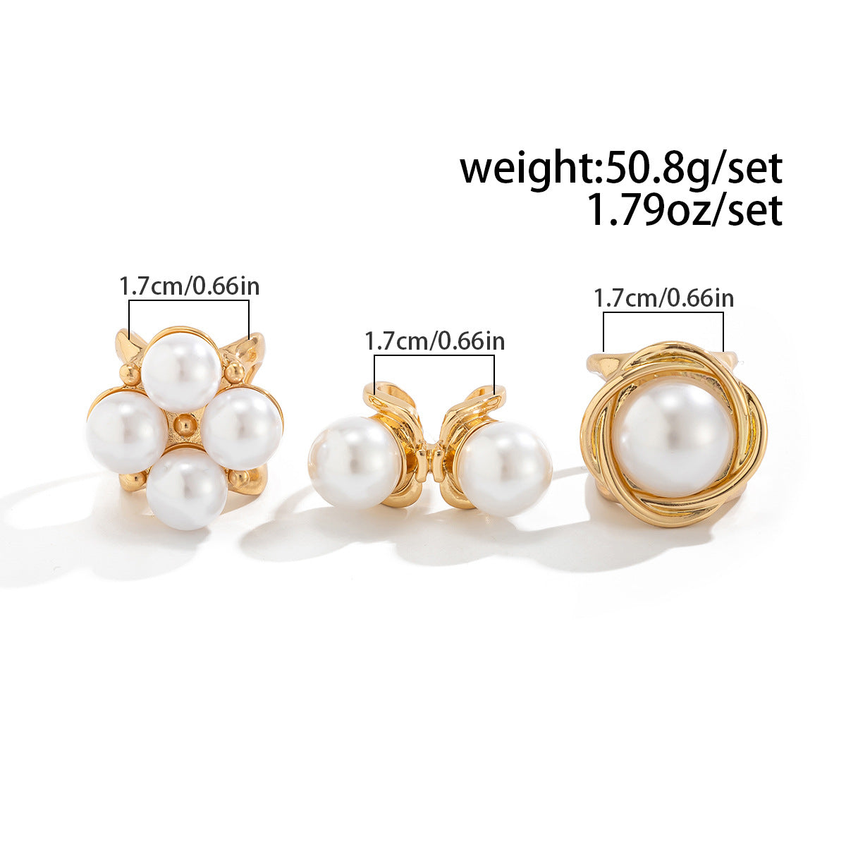 3pc Vintage Gold & Silver Pearl Ring Set