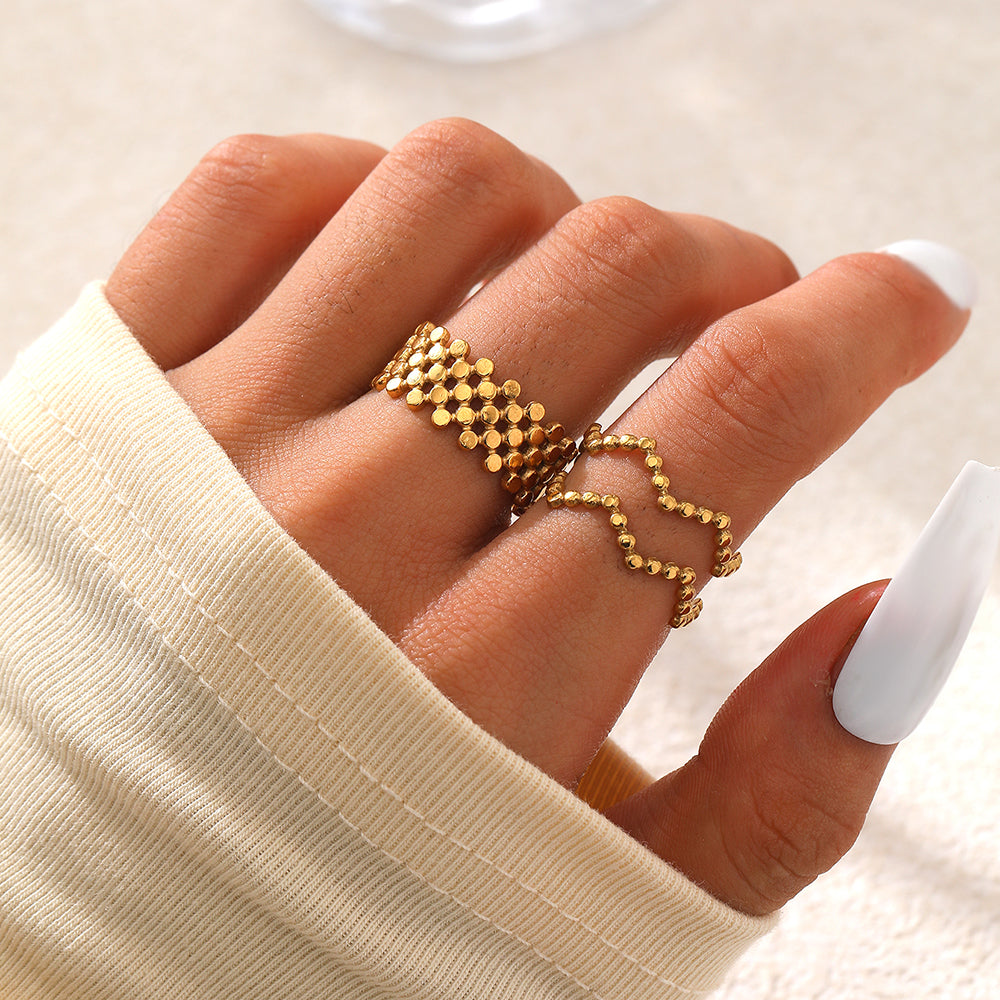 2pc Gold Beaded Adjustable Ring Set