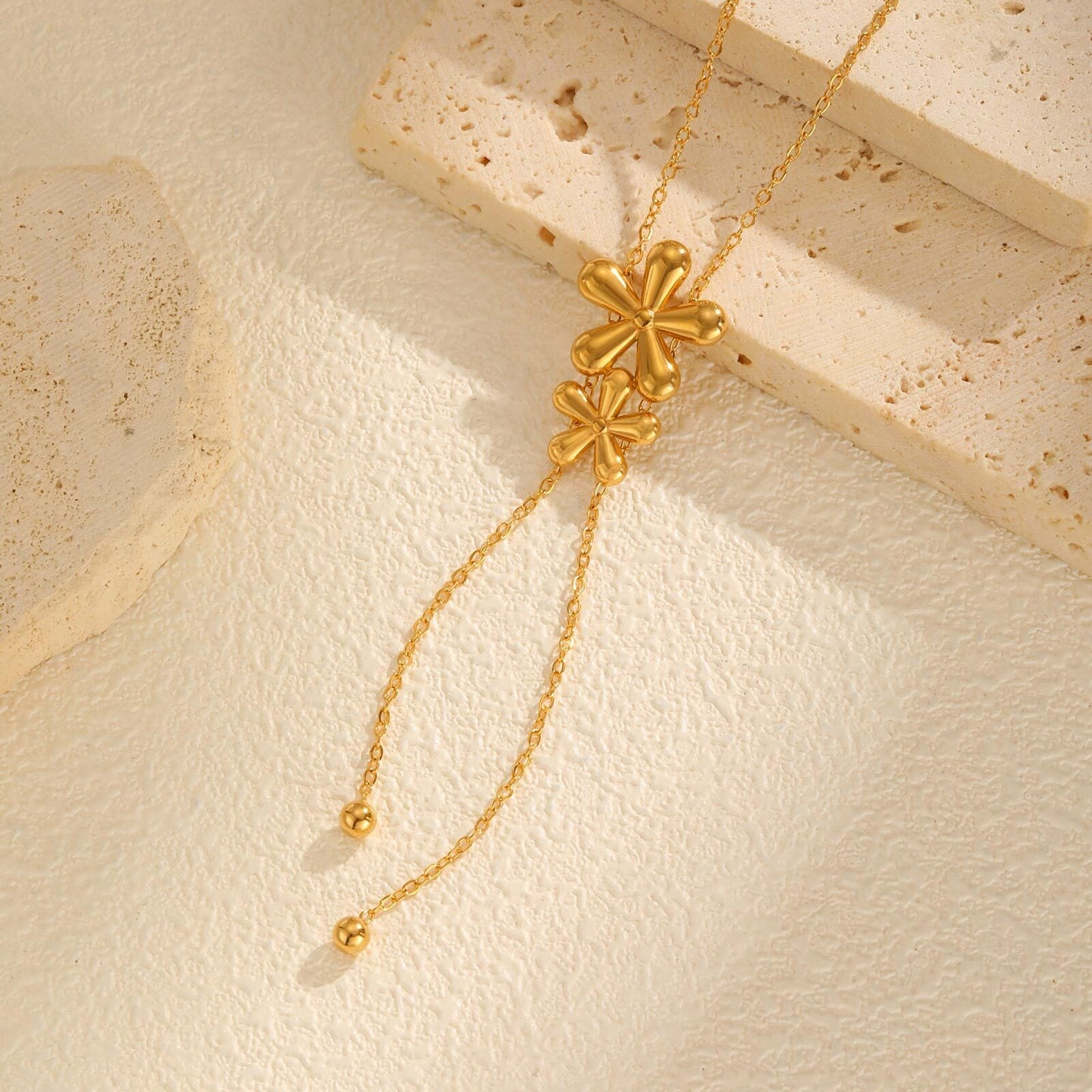 Gold Floral Drop Pendant Necklace