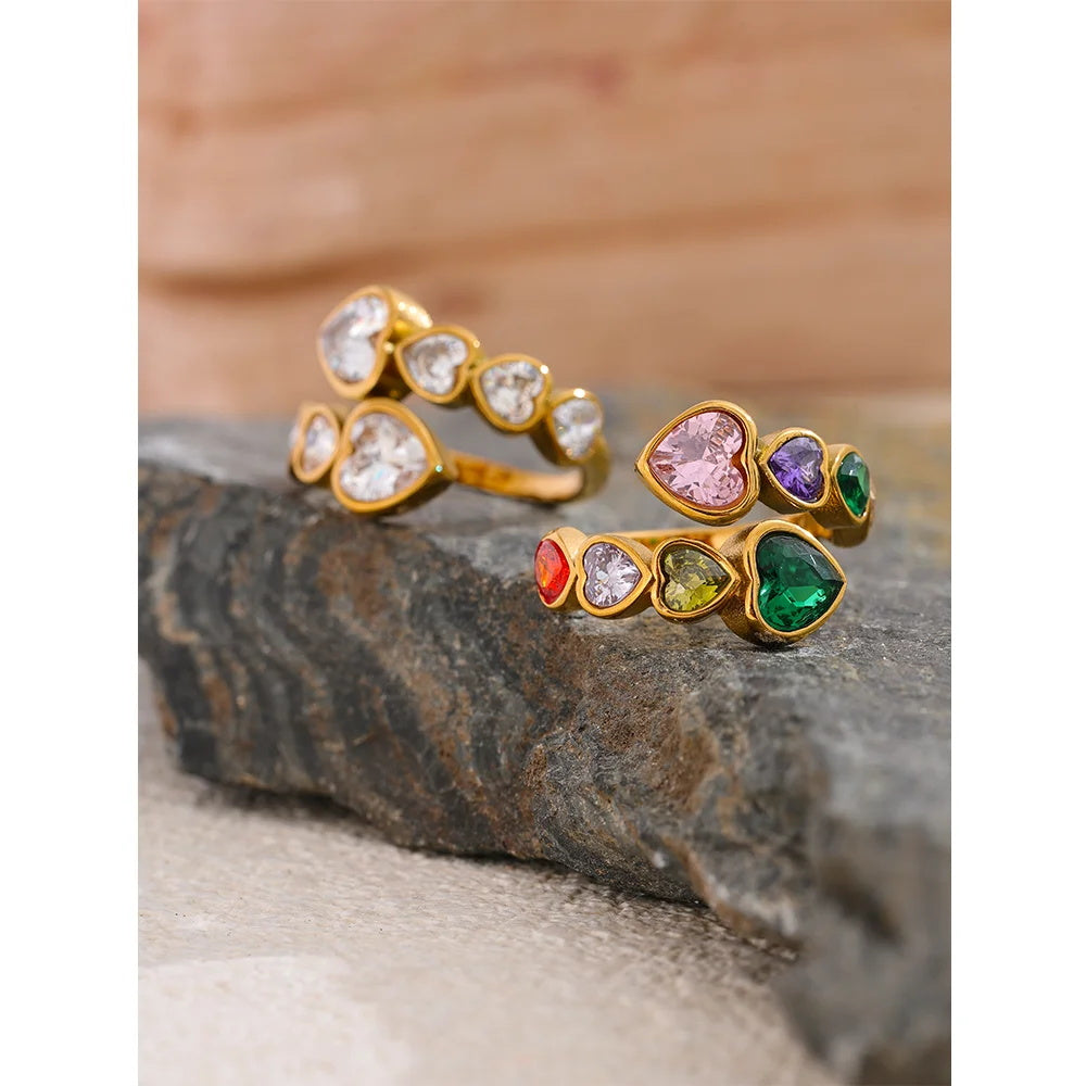 Gold Colorful Zircon Open Ring
