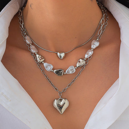 Pearl Tassel Heart Choker Necklace