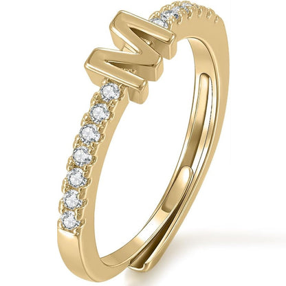 Gold Initial Letter Adjustable Ring