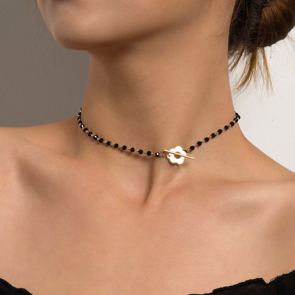 Black Bead Clover Toggle Choker