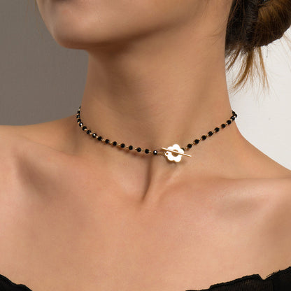 Black Bead Clover Toggle Choker