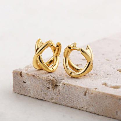 Gold Cross Huggie Hoop Earrings