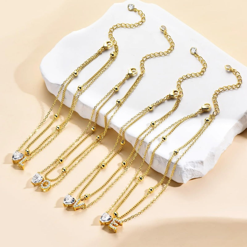 Gold Heart Charm Initial Anklet
