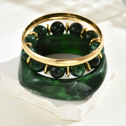 Wide Resin & Beaded Bracelet Set