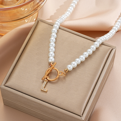 Pearl Initial Toggle Necklace