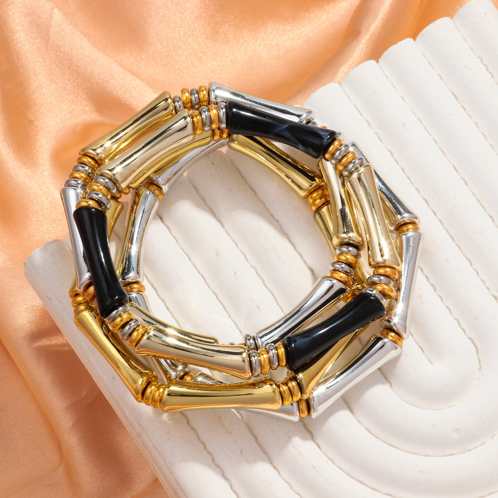 3pcs Gold Bamboo Bangle Bracelet Stack