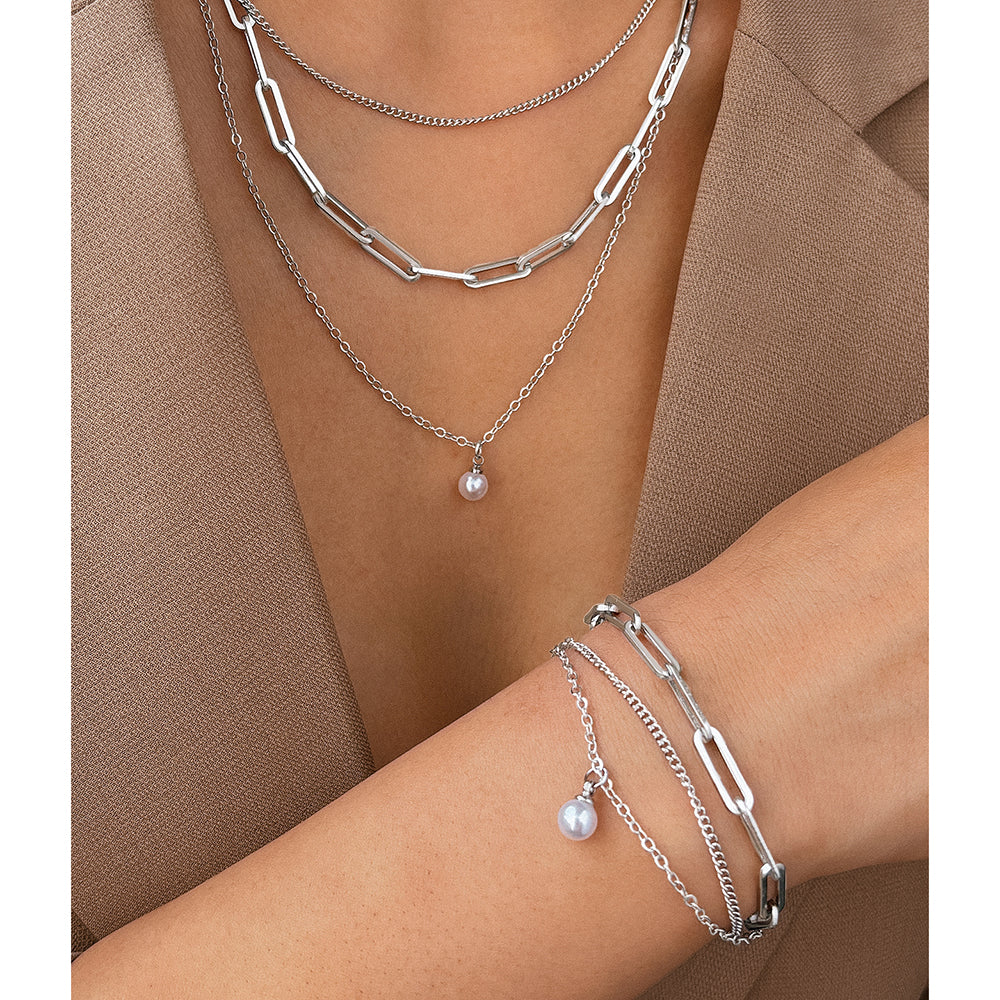 3pc Pearl & Chain Jewelry Set