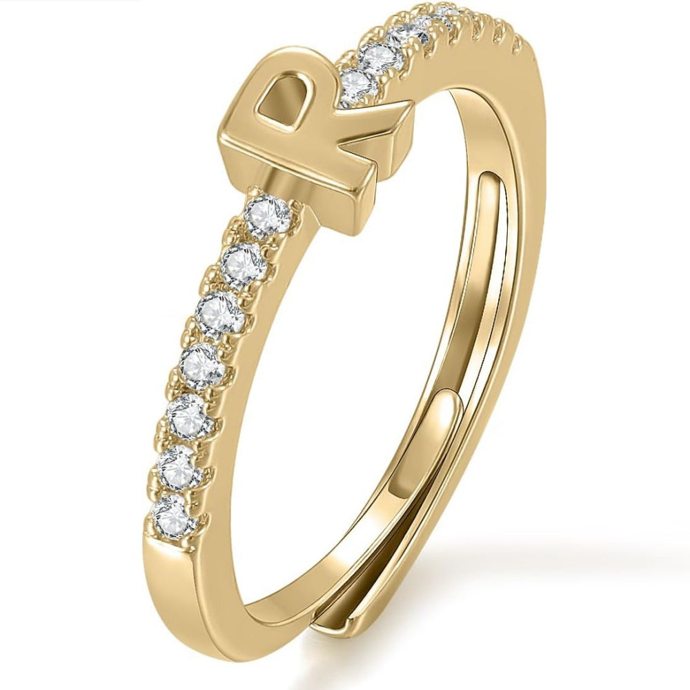 Gold Initial Letter Adjustable Ring