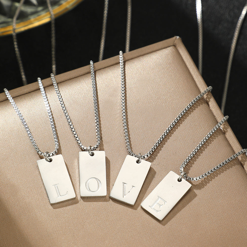 Gold Rectangle Initial Pendant Necklace