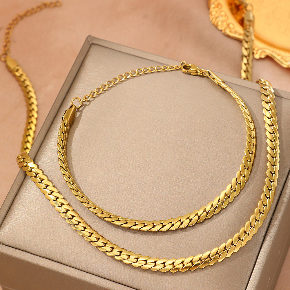 2pc Gold Cuban Chain Necklace & Bracelet Set