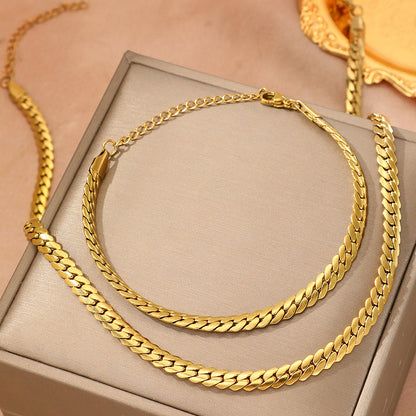 2pc Gold Cuban Chain Necklace & Bracelet Set