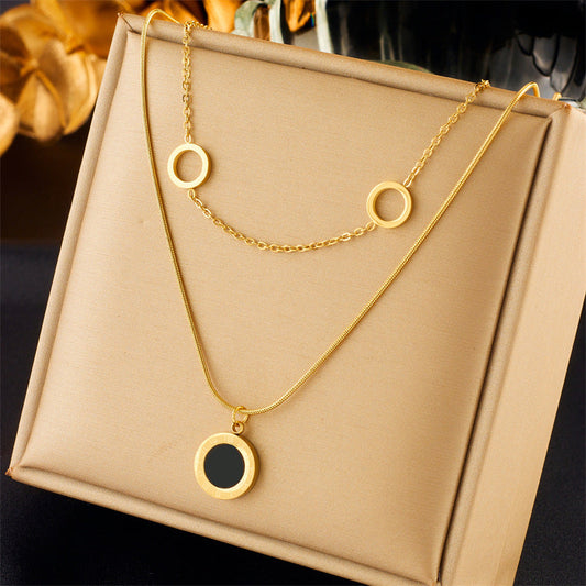 2pc Gold Circle Pendant Necklace Set