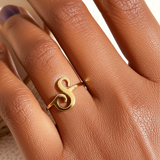 Initial Curved Script Ring