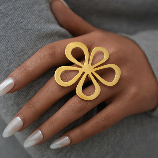 Hollow Flower Stainless Steel Ring