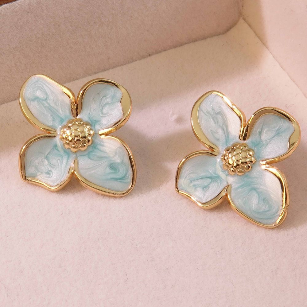 Pink Enamel Flower Stud Earrings