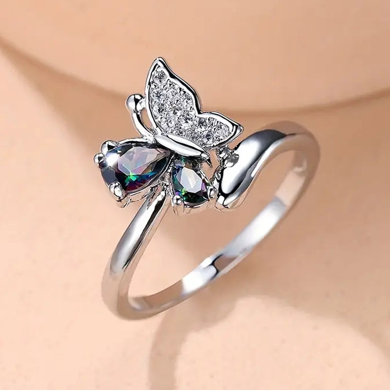 Crystal Butterfly Statement Ring