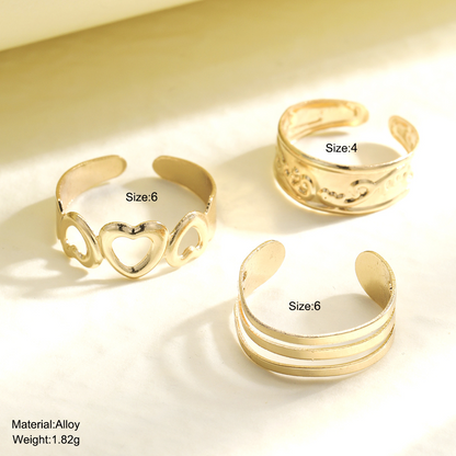 3pc Gold Heart & Band Toe Ring Set