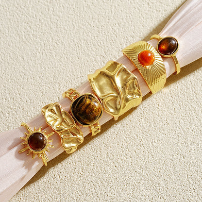 6pc Vintage Tiger Eye Ring Set