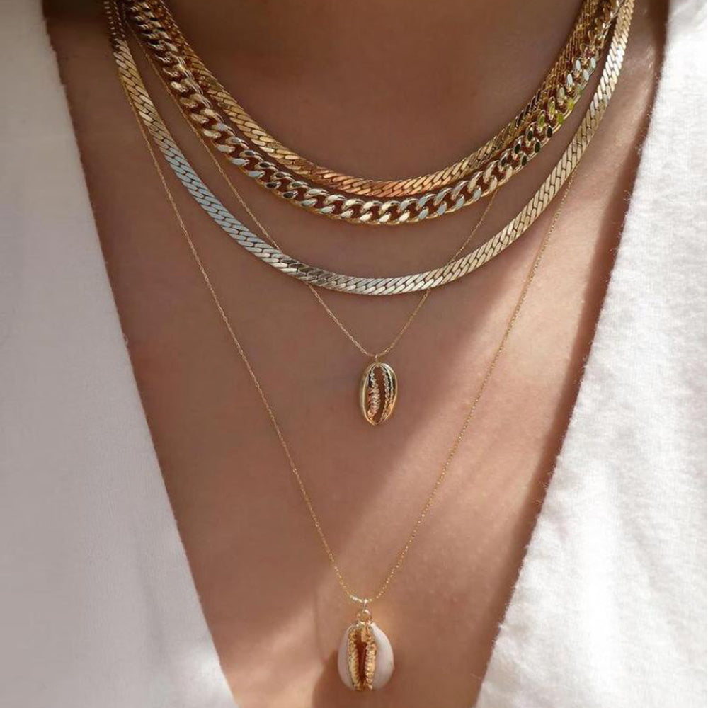 4pc Shell & Chain Necklace Stack