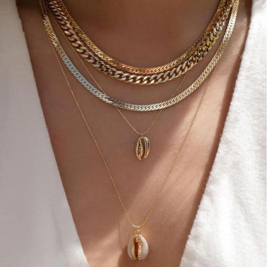 4pc Shell & Chain Necklace Stack