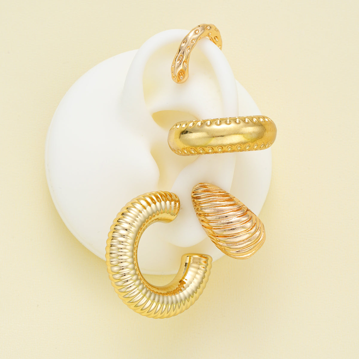 4pc Textured Chunky Gold Earring Set