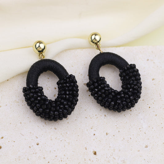 Beaded Gold Cluster Stud Earrings