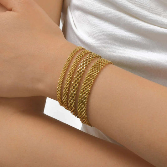 4pc Gold Stainless Steel Chain Bracelet Stack