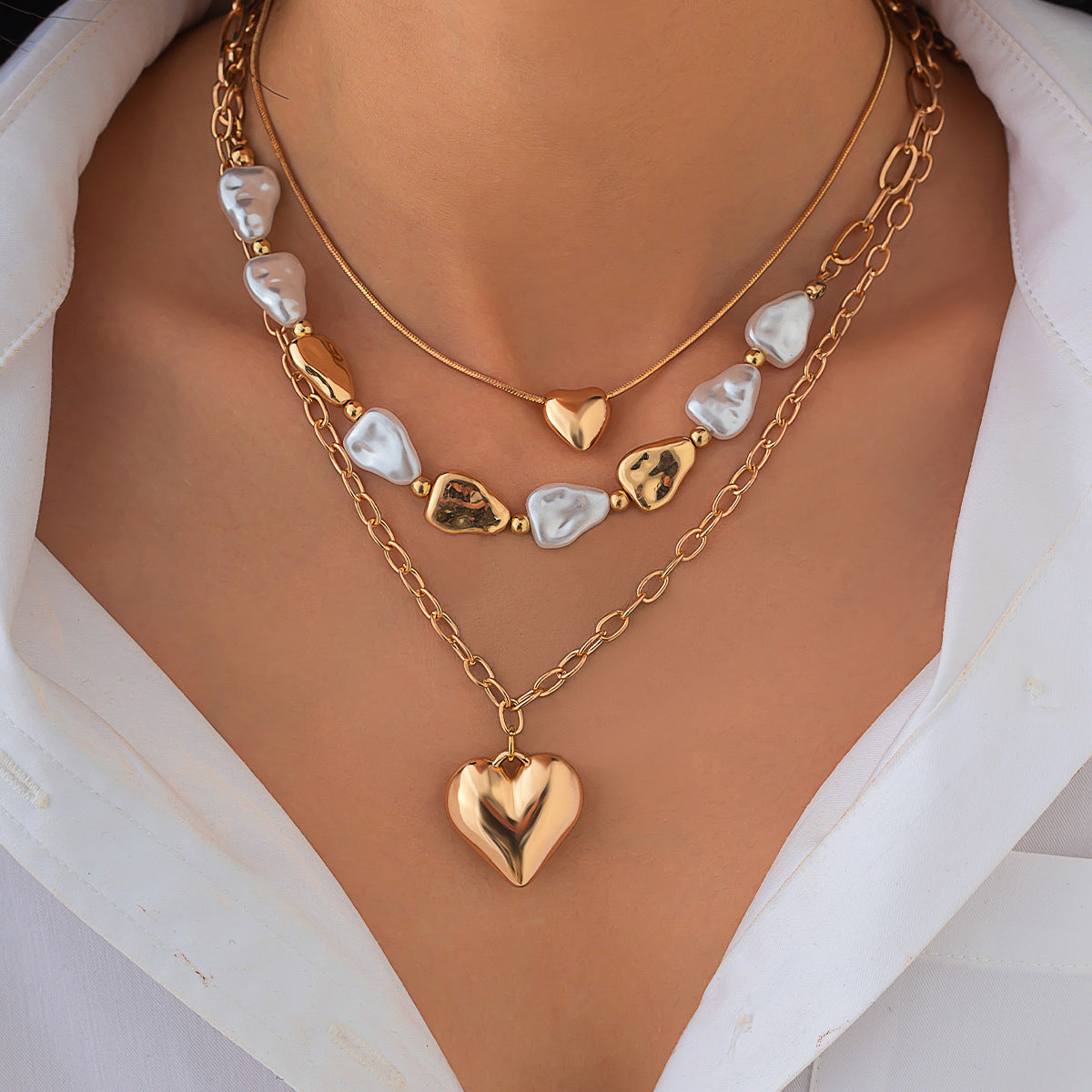 Pearl Tassel Heart Choker Necklace