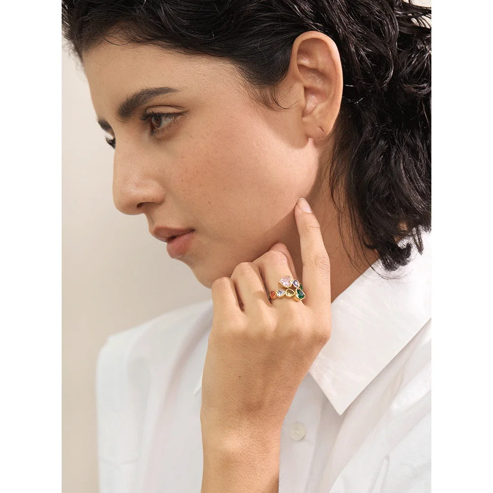 Gold Colorful Zircon Open Ring