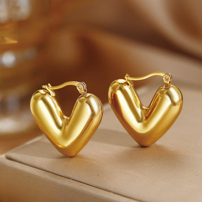 Chunky Gold Heart Hoop Earrings