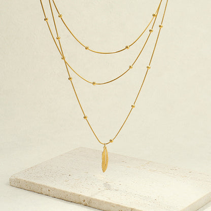 3pc Layered Feather Pendant Necklace Set