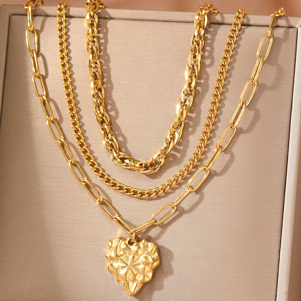 3pc Chunky Heart Pendant Necklace Set