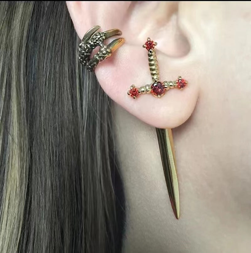 Gem Sword Stud Earrings