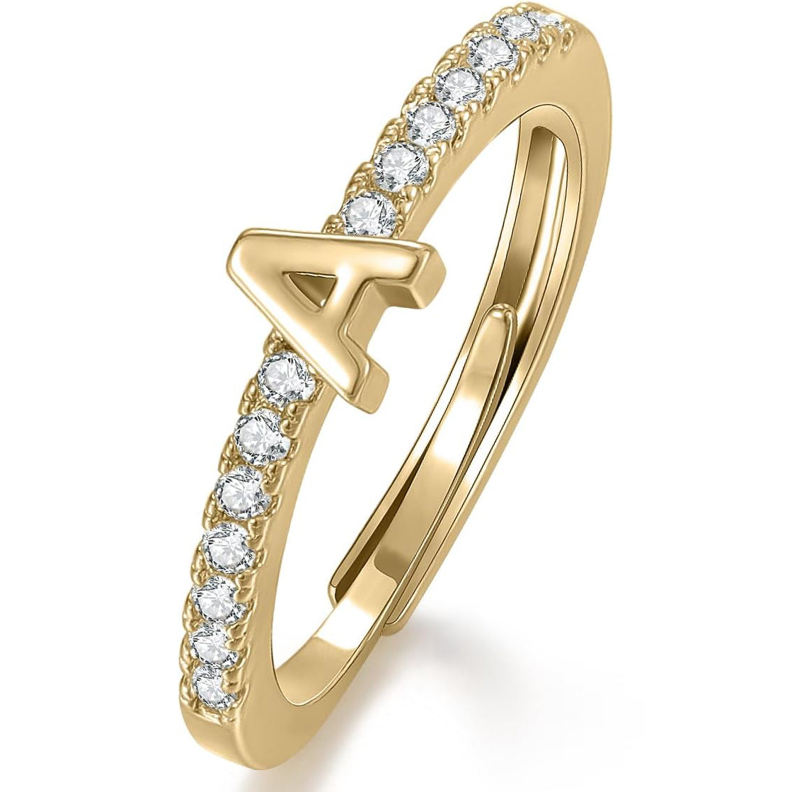 Gold Initial Letter Adjustable Ring