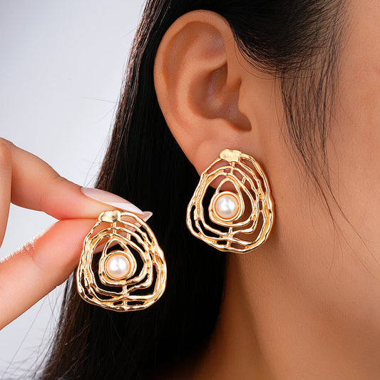 Irregular Pearl Frame Drop Earrings