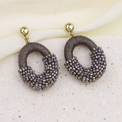 Beaded Gold Cluster Stud Earrings