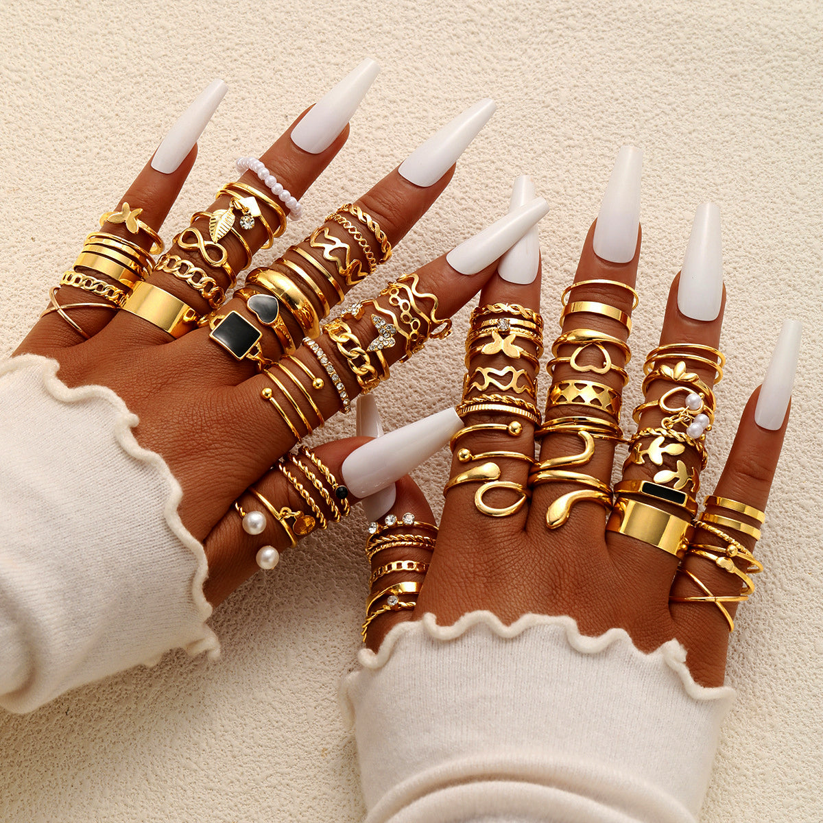 69pc Gold Boho Statement Ring Set