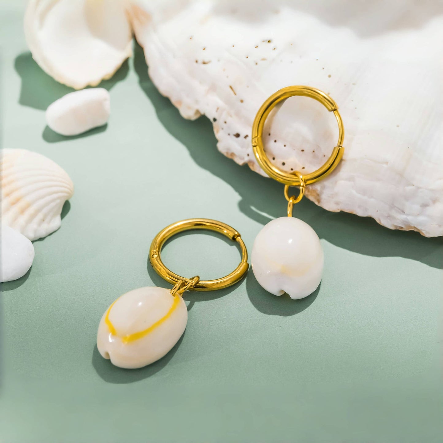 Cowrie Shell Hoop Earrings