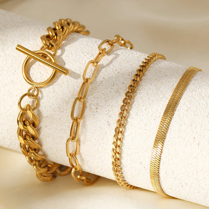 4pc Chunky Gold Chain Bracelet Stack